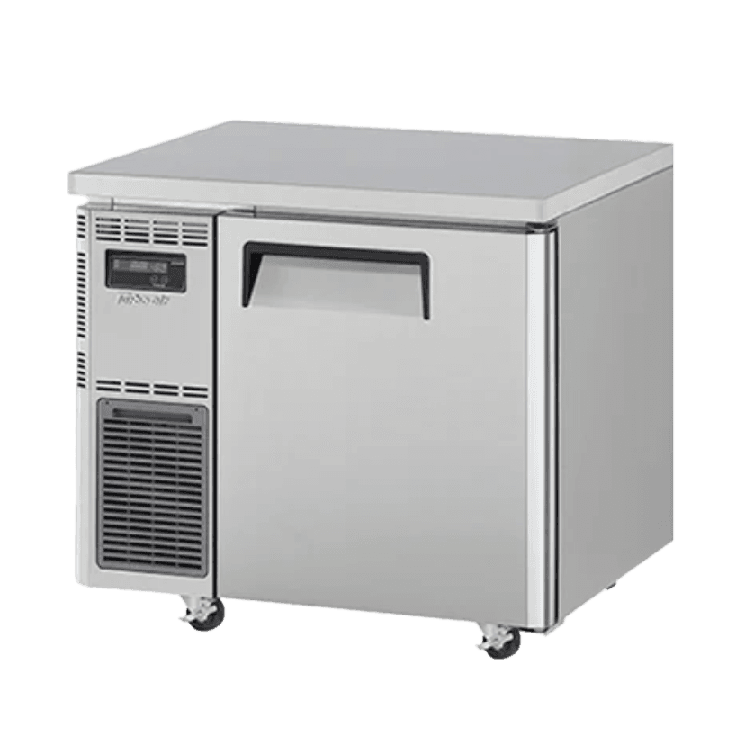 Stainless steel Turbo Air KUF9-1-N underbench freezer with solid door and vented cooling panel.