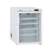 White Exquisite MV150 vaccine refrigerator with glass door and three wire shelves.